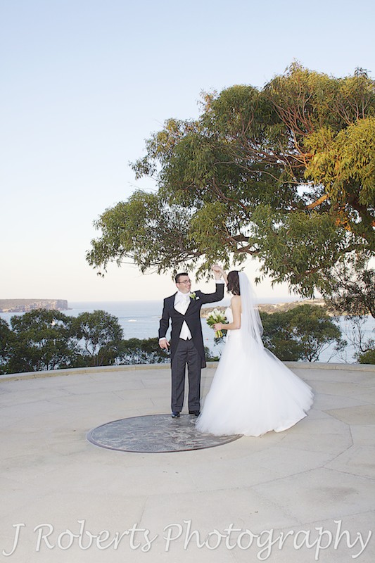 Bride and groom dancing on Georges Head Mosman - wedding photography sydney